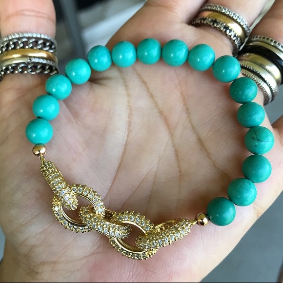 Bohochic turquoise yellow gold plated cz link - Picture 4 of 8